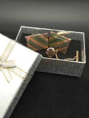Vintage Enamel On Copper Artisan Signed Cufflinks Tie Tack Set